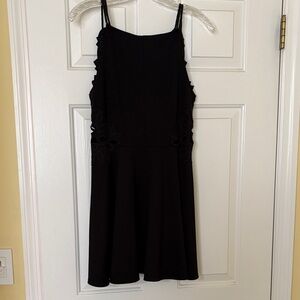 Free People Black Mini Slip Dress with Floral Cutouts